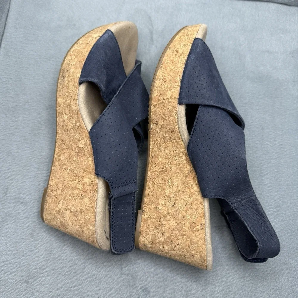 Clarks Annadel Parker Black Open Toe Cork Wedge Sandals Comfort Shoes Sz 9
